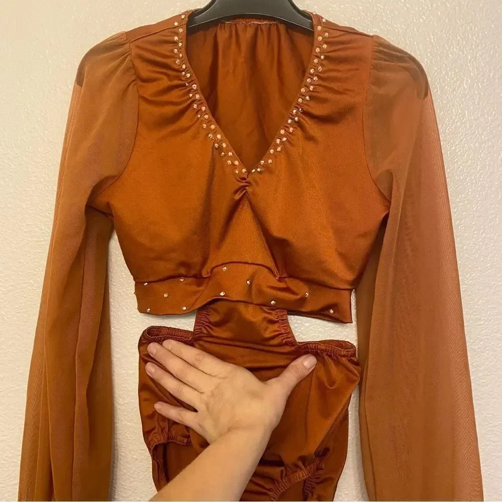 Kelle dance solo costume 2 piece Orange bronze contemporary lyrical 4235 SA